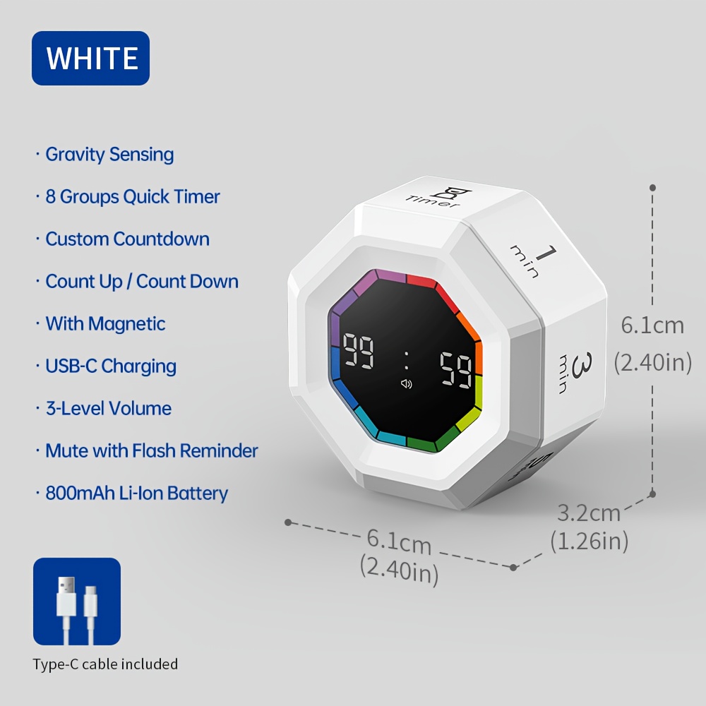 TEMU 1pc Visual Gravity Sensor Timer, With Magnetic Feature, Kitchen Baking Fitness Timer, Device