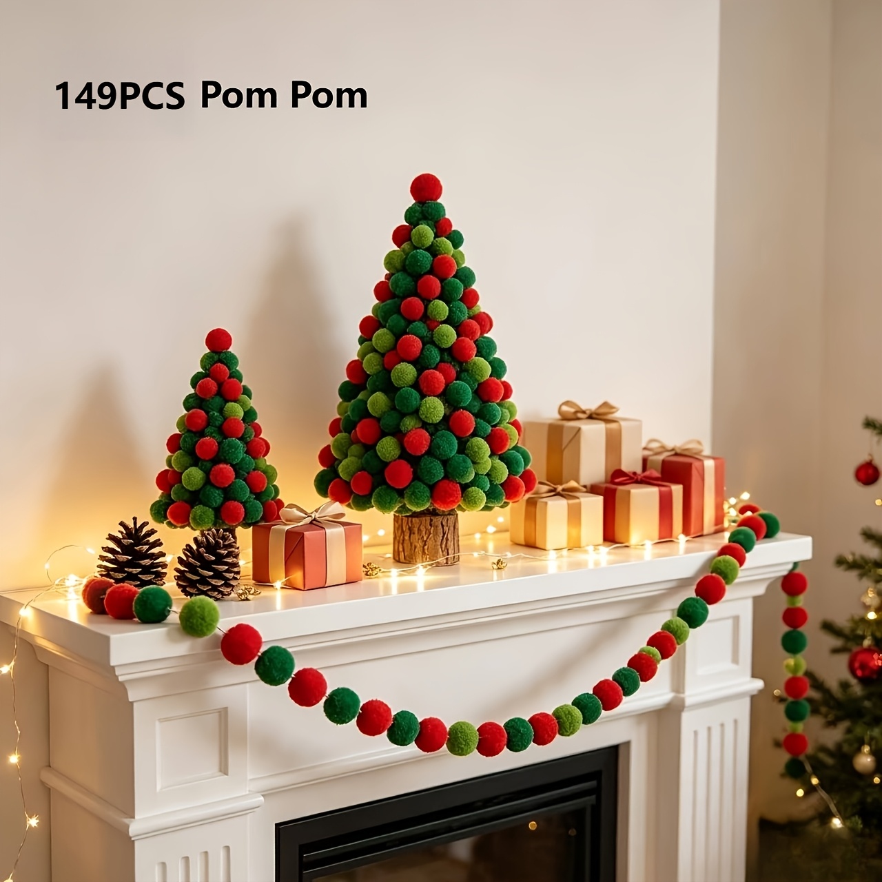 TEMU Set di pompon colorati natalizi, palline di peluche fatte a , pompon soffici multicolore da 0,39 pollici per ghirlande, ornamenti, feste e