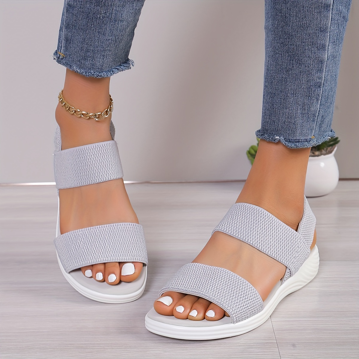 sandálias com elástico para mulheres e casuais Temu - Main Image