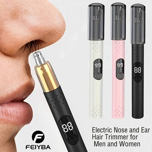 feiyba portable electric nose and ear hair trimmer multi function trimmer usb rechargeable led display stainless steel blade design easy to clean portable grooming tool ideal for travel suitable for men and women a perfect gift