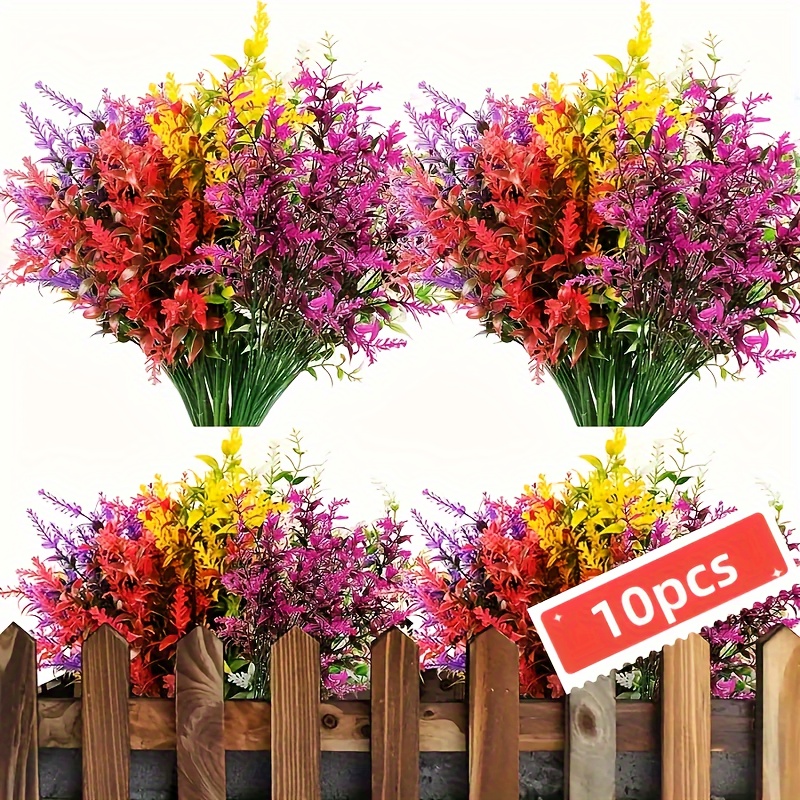 

10 Bundles, Artificial Lavender Flower, Simulation Uv Resistant Outdoor Flowers, 5 Colors Mix Faux Flower Wedding Party Decor, Fake Plants For Home Garden Porch Decor, Aesthetic Room Decor, Home Decor