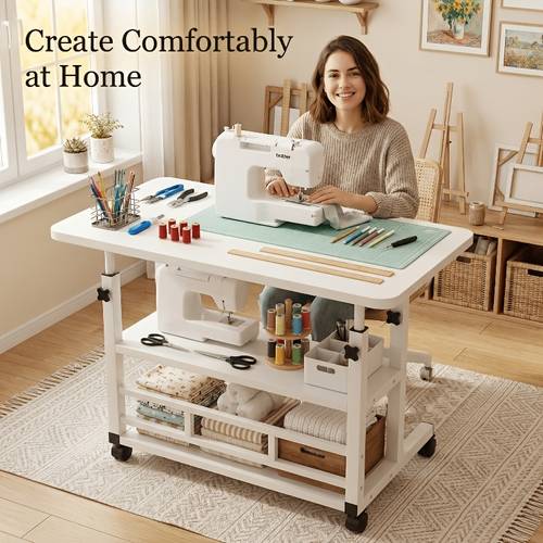 mobile compact computer desk cart small space workstation writing desk with wheels portable study desk multi functional home office desk folding table with storage shelf sewing table