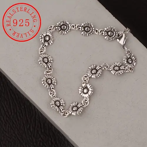a vintage sunflower pendant bracelet 925 sterling silver a luxurious gift for women october stone jewelry suitable for wearing