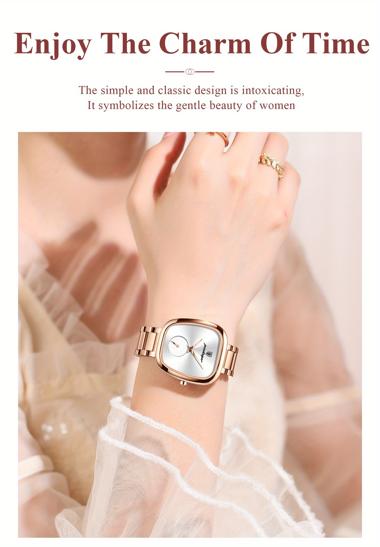 A High-End Romantic Women'S Watch with a Square Design, Featuring a Stainless Steel Quartz Movement