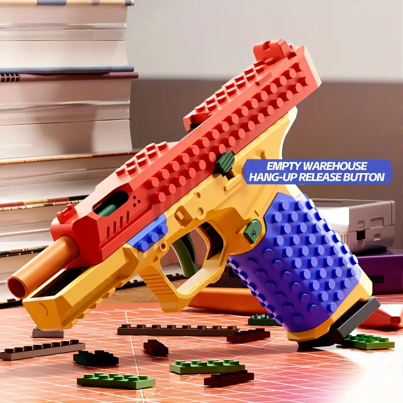 automatic ejection building blocks gun with bullet casings stem construction set with realistic bullet launcher mechanism safe non building blocks for teens adults parent child assembly kit 2025 christmas birthday gift for boys girls red yellow blue educational toy for motor skills development Product details 3
