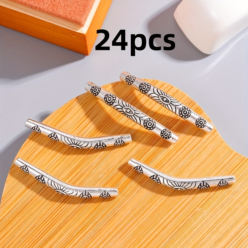 TEMU 24pcs Alloy Curved Tube Beads, Surface Gasket Connector Pendants For Making, Necklaces And Bracelets