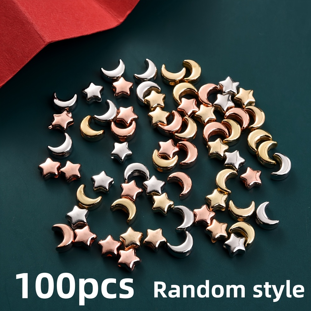 TEMU 100pz 5-7Mm Diamanti Distanziatori Dorati KC a Forma di Stella e Luna per Creazione di Gioielli, Braccialetti, Collane, Orecchini e Ciondoli