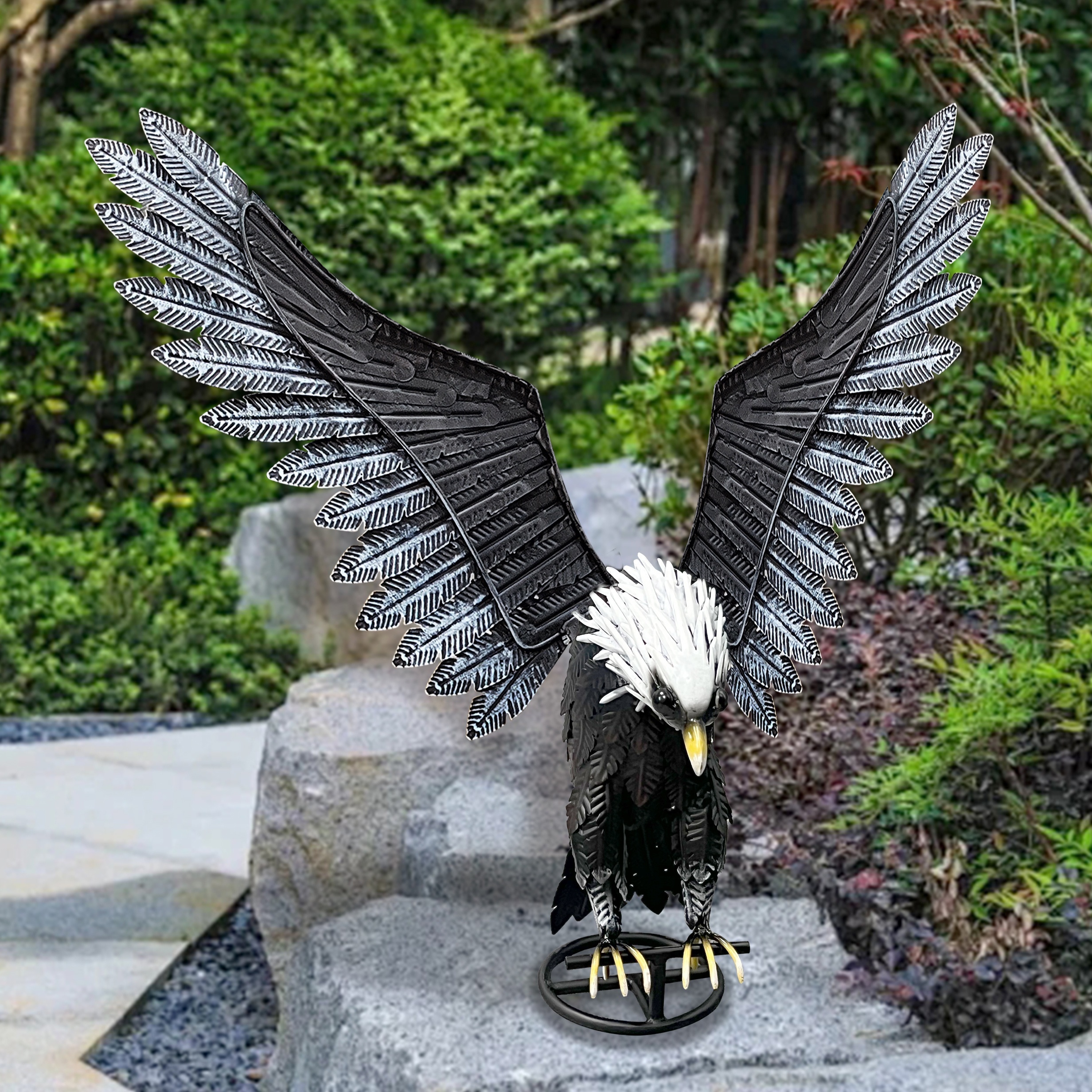 Image of Metal Eagle Garden Sculpture, Freestanding Decorative Yard Art, Multi-seasonal Display For Christmas, Halloween, Easter, Hanukkah, And July 4th, No Electricity Or Feathers Required