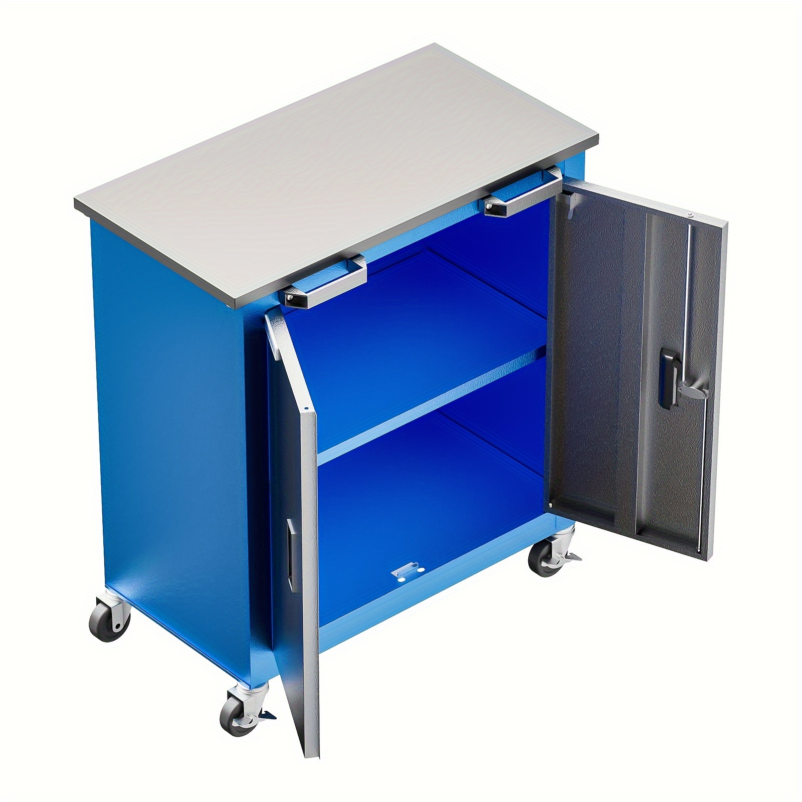 Image of 2-door Tool Cabinet, Tool Cabinet With Wheels And 4 Padded Legs, Steel Cabinet Lockable, For Garage, Home And Office