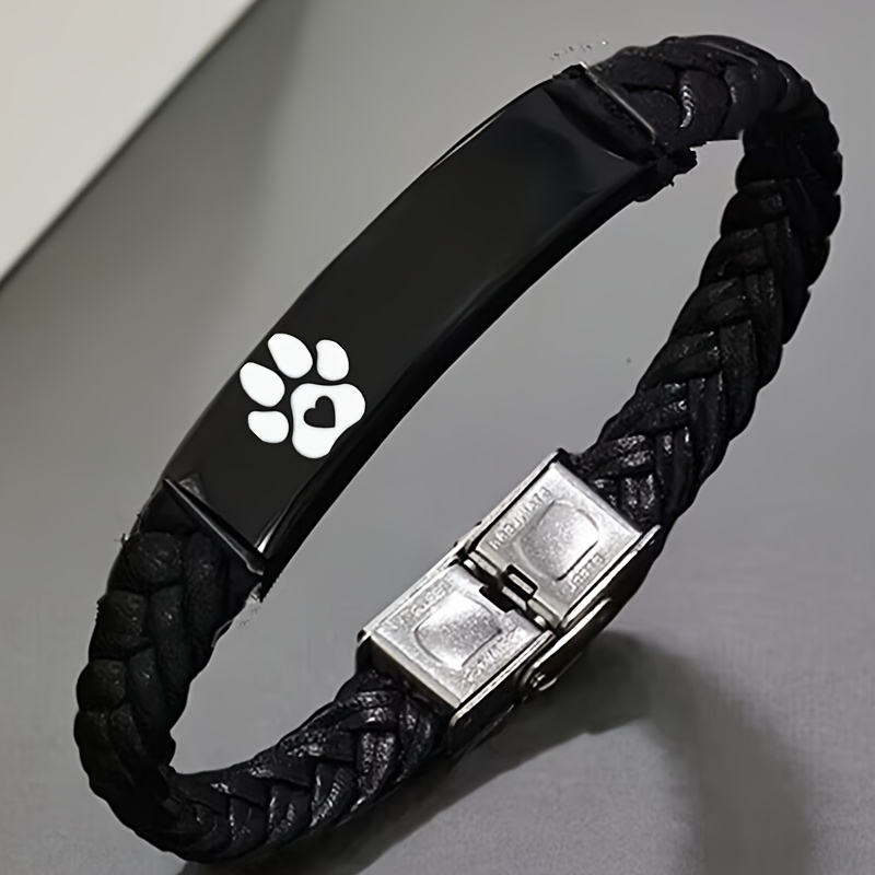 Image of Customize 1 Commemorative Gift, Customize Pu Wristband, Personalized Couple Name Date Bracelet, Customizable Adjustable Name Engraving Wristband, Male And Female Dog Lover Gift, Father's Day Gift