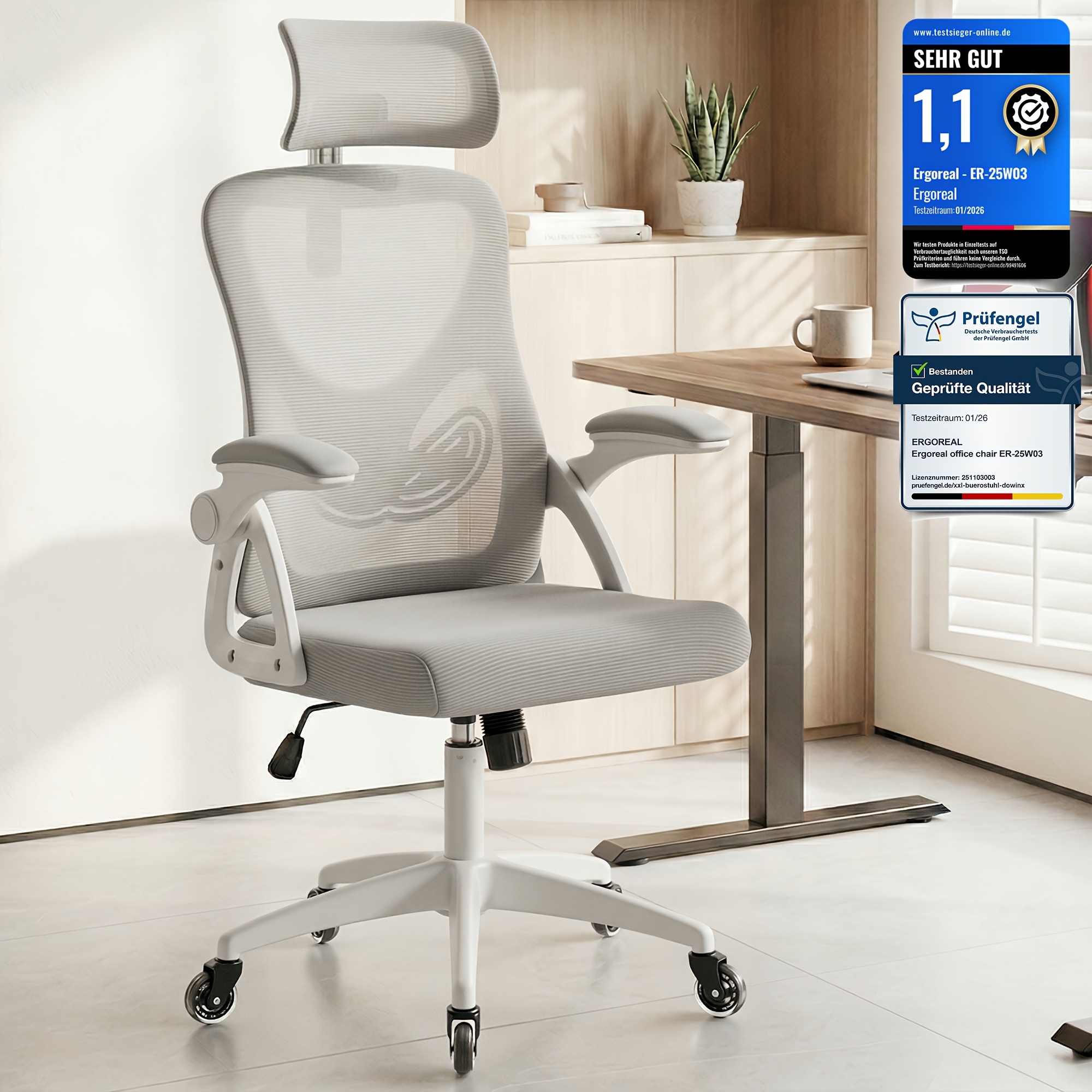 Ergonomic Office Chair With Adjustable Headrest Lumbar Support And Height - Foldable Armrest Desk Chair, Silent Casters, Multi-functional Home Office Computer Chair, 300 Lbs Load Capacity