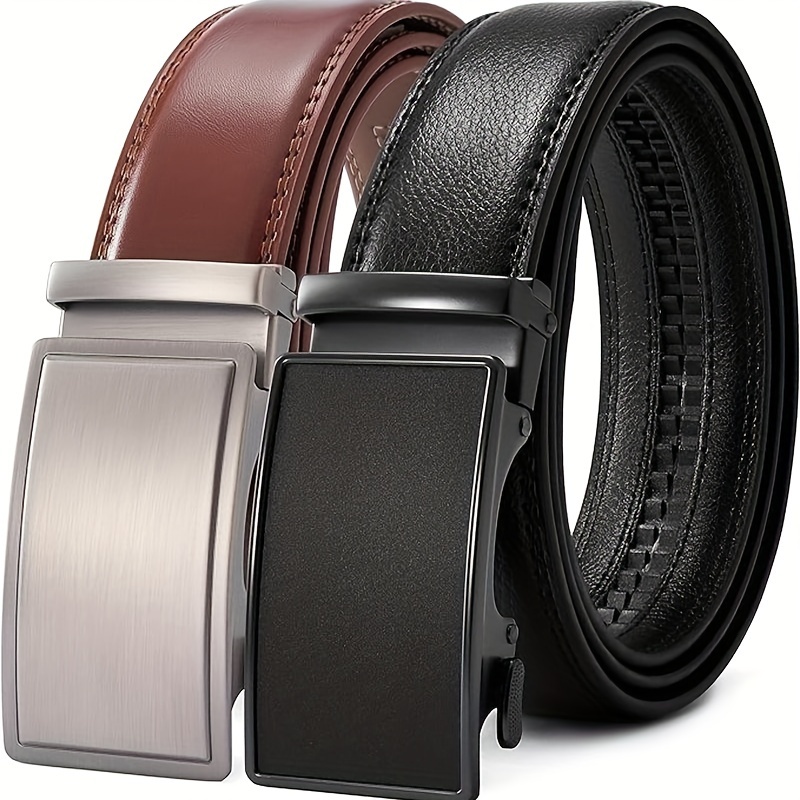 

Pluszis 28"- 60" Mens Leather Ratchet Big & Tall Dress Belt 2-pack With Auto