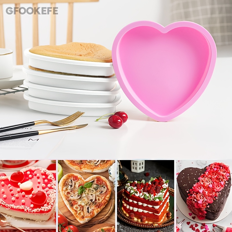 

2pcs/4pcs Gfookefe Silicone Heart Shaped Cake Pans, 6 Inch Nonstick Baking Molds, Decorative Valentine's Day Cake Layer Pans, Uncharged Kitchen Baking Tools