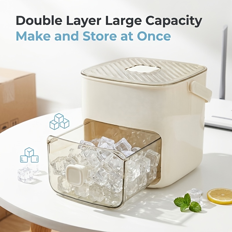 cube of ice tray large capacity cube of ice tray suitable for refrigerators double layer 48 cube ice tray food grade plastic cube storage box with storage container stackable with ice bucket set suitable for soup food etc Product details 3