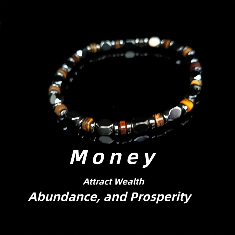 TEMU Pulsera artesanal ajustable con piedra natural de y negra, un de y . El diseño único es adecuado para hombres como para mujeres para uso diario,