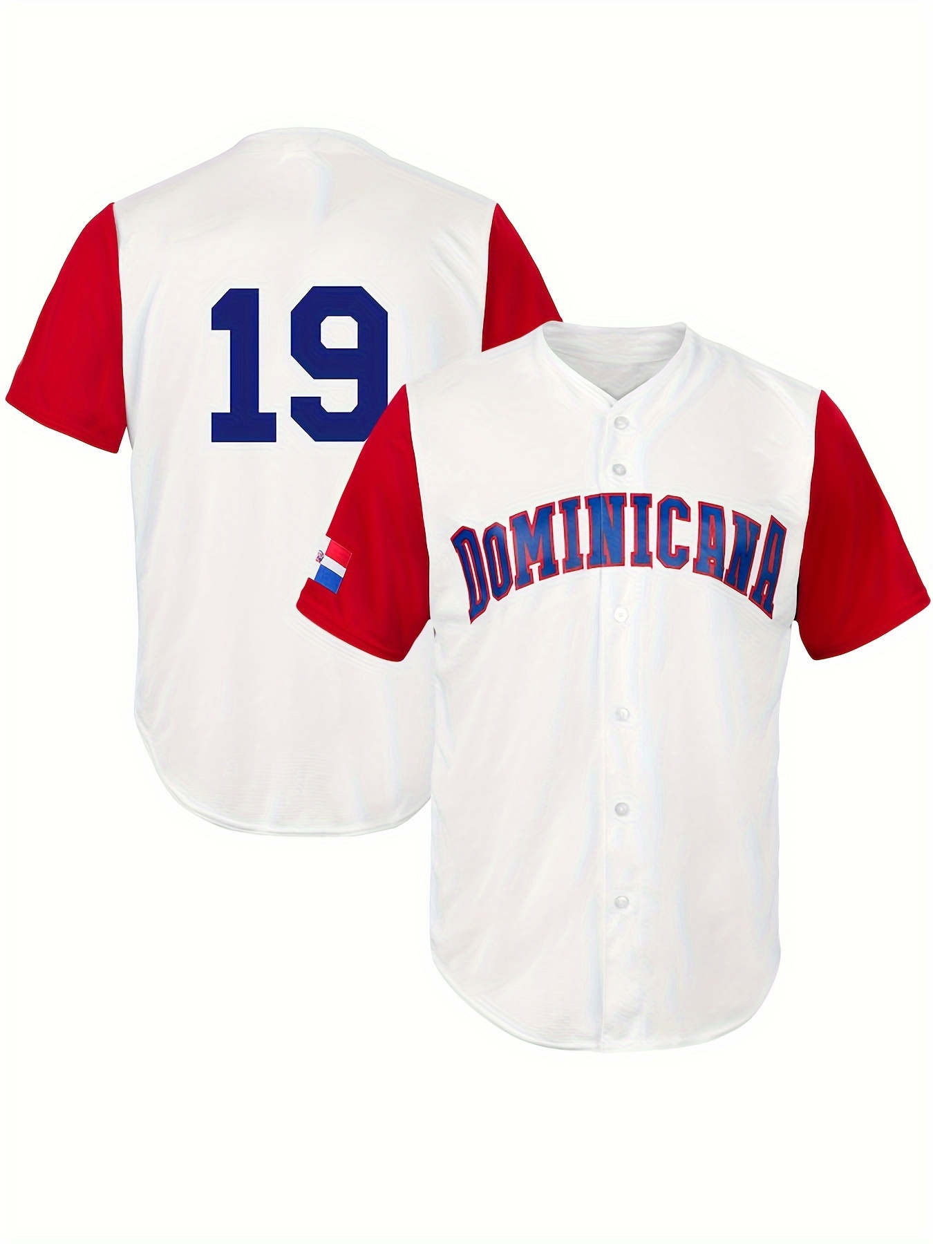Men's Baseball Jersey Shirt 19 Graphic Print Top, Dominican Republic Jersey, Puerto Rican Jersey, Mardi Gras Baseball Jersey, Classic Breathable, image size:800x1067
