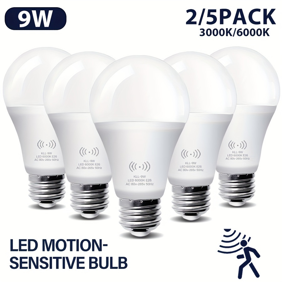 

2/5 Pk Kasotile Motion Sensor Light Bulb, 9w ( To 80 ) A19 Motion Sensor Bulb, Automatically Activates From Led Light Bulb In Daylight, Warm Light 3000k/6000k E26 ( For 2 Years)