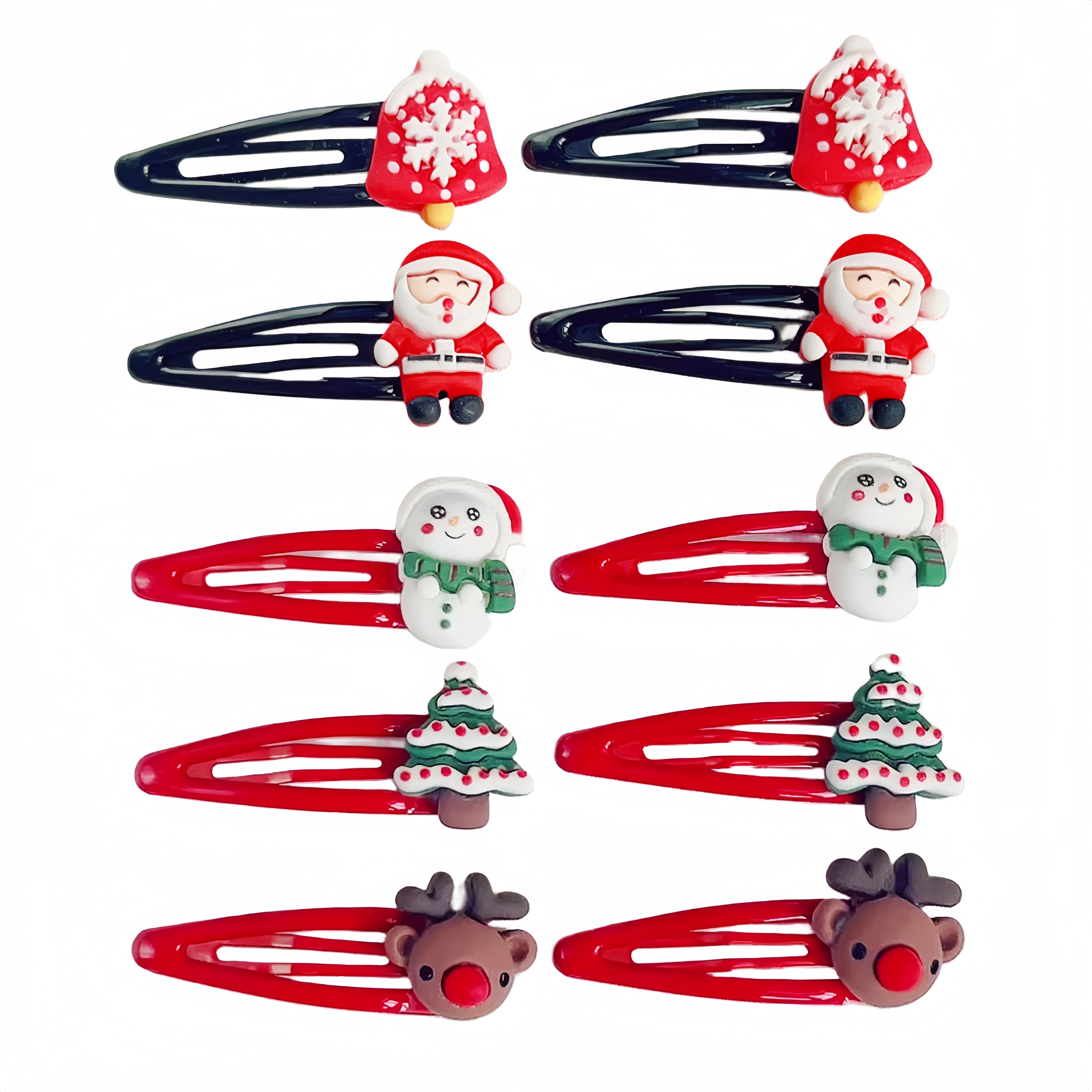 

10pcs Christmas Hair Clip Set - Cute Santa, Reindeer & Snowman Designs | Pvc Snap Barrettes For Girls | Accessories