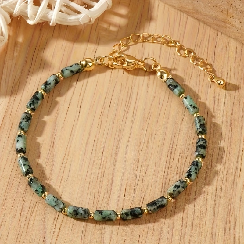 E-shop 1 Stück Damen Modearmband - Natürlicher Afrikanischer Türkis, Verstellbares Rechteckiges Dünnes Steinband, Elegant | Boho-Stil, für Sommerurlaub