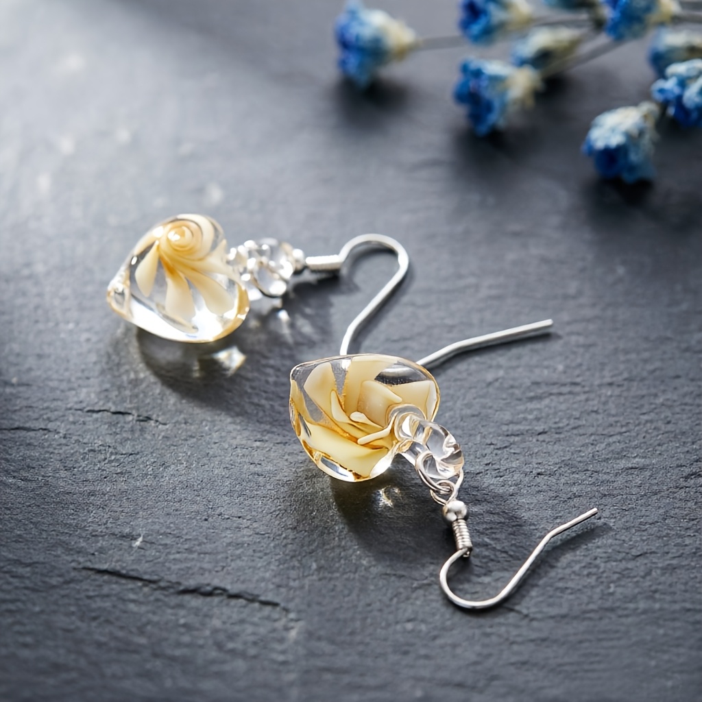 Women's Hand-Blown Heart Pendant Earrings