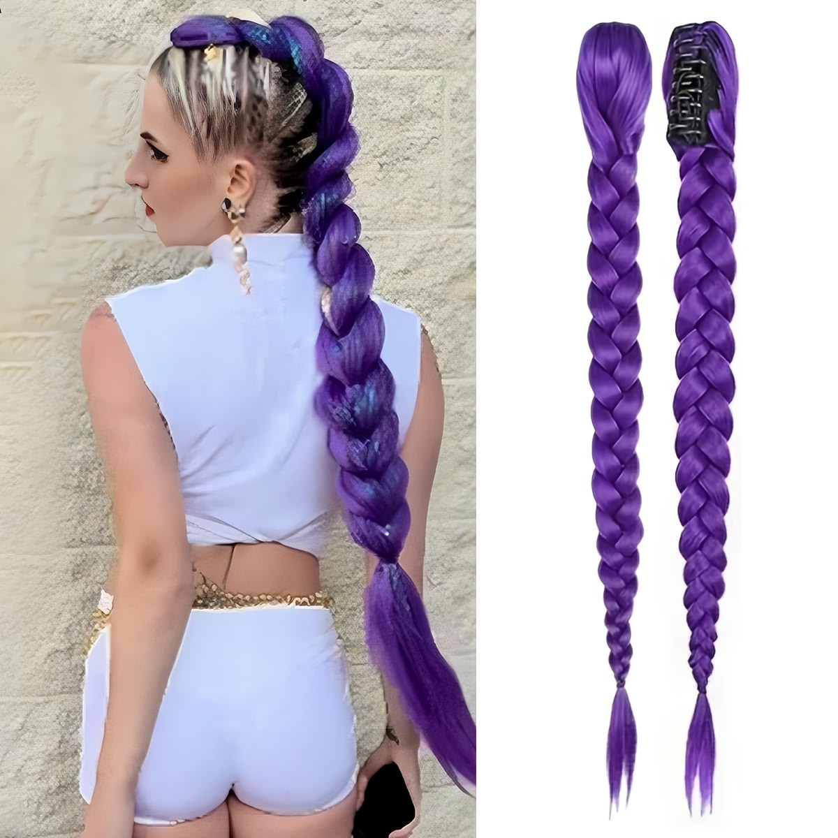 Image of Purple Braids Ponytail Purple Hair Extensions For Braids Cosplay Wig Suitable For Stage Party Halloween Costume Cosplay