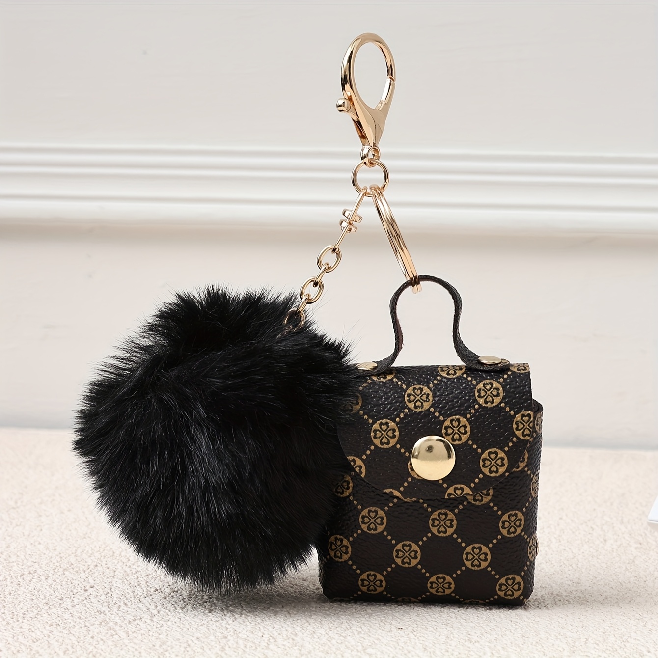 TEMU Travel Bag Pendant Round Earphone Mini Bag Faux Leather Strap Novelty Women's Bag Charm Pendant