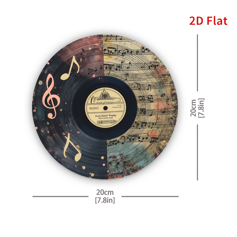 TEMU 2d Flat, Vintage Record Wall Decor - Round Metal Sign Suitable For Home, Garden, Patio & Music Room, Record Player Design With Music Notes,