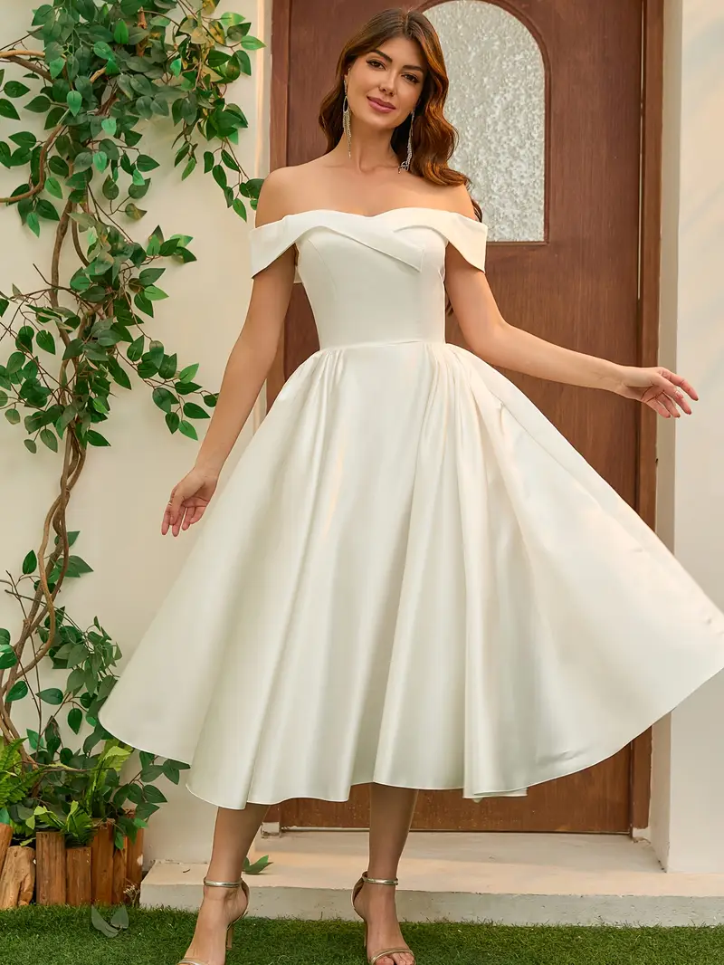 one shoulder tea length wedding dress Satin One Shoulder Minimalist Long Wedding Dress Julia 6 US (38 EU) / Ivory