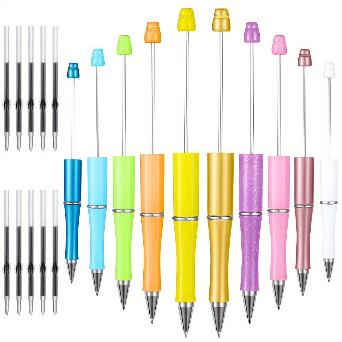 

10pcs Plastic Beadable Pen Bead Ballpoint Pen Assorted Bead Pen Shaft Black Ink Rollerball Pen For Students Office School Supplies (macaron Colors)