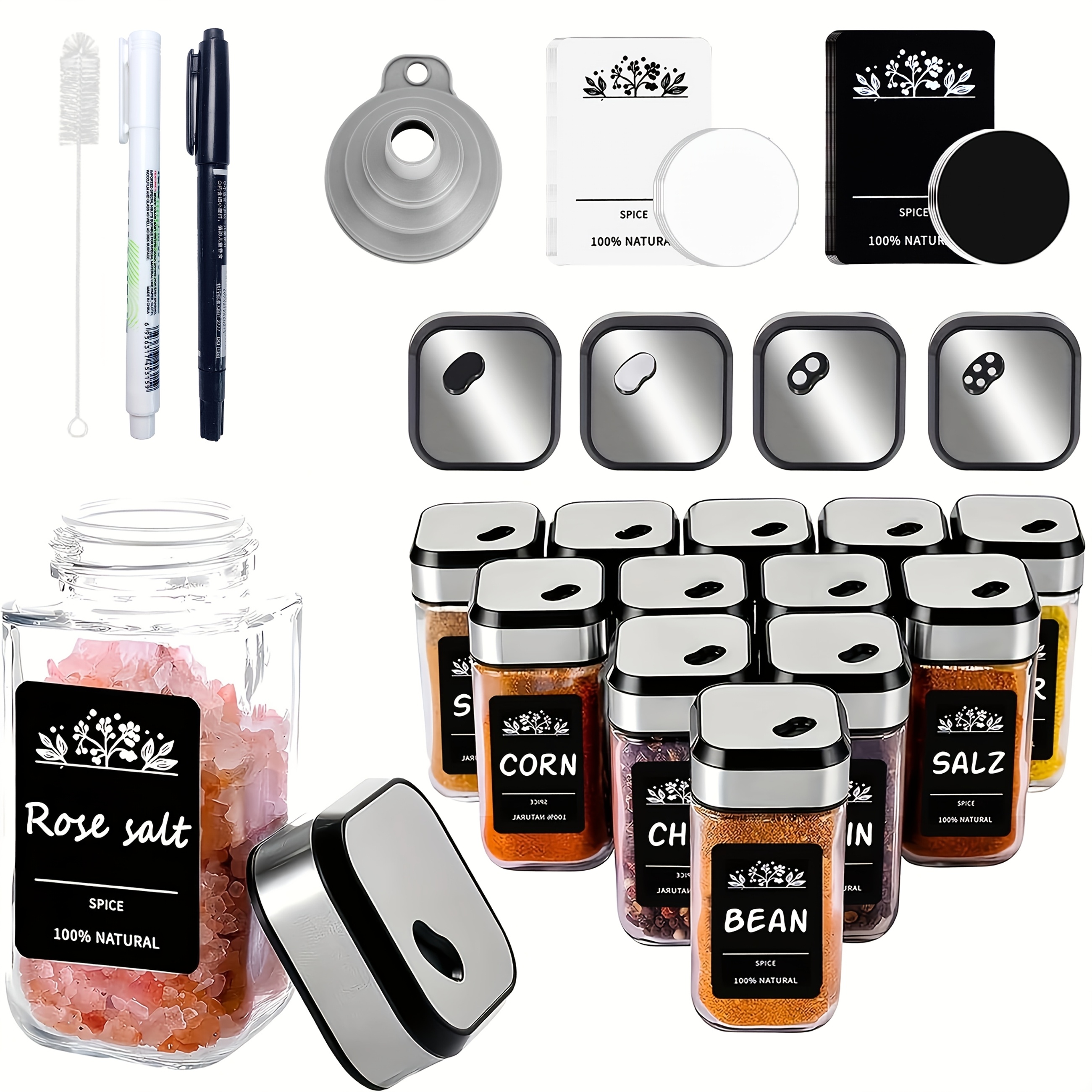 24/12/6 Square Spice Jar Set with Shaker Cup Liner, 120ml Thickened Glass  Spice Jars, Stainless Steel Twist Lock, Silvery Spice Storage Bo