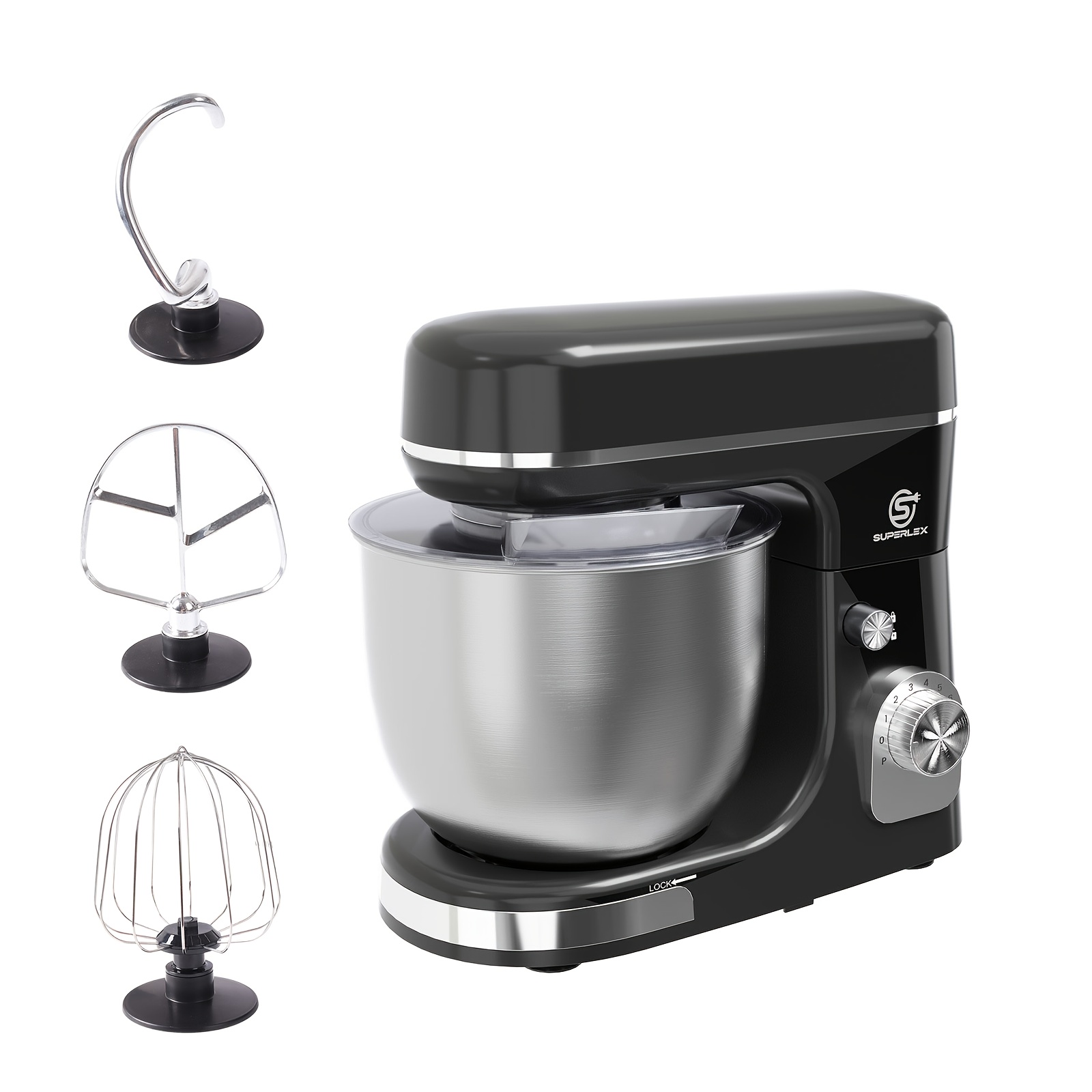 Superlex 3-in-1 5l Stand Mixer, 8-speed Kitchen Machine With Function | Includes Dough Hook, Whisk & Eggbeater Attachments For Baking Cakes & Breads