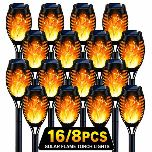 item picture 16 8pcs solar torch lights with smart light control solar torches featuring flashing flames suitable for garden lawn decoration solar outdoor lights ideal for courtyard outdoor lawn lighting ip44 waterproof
