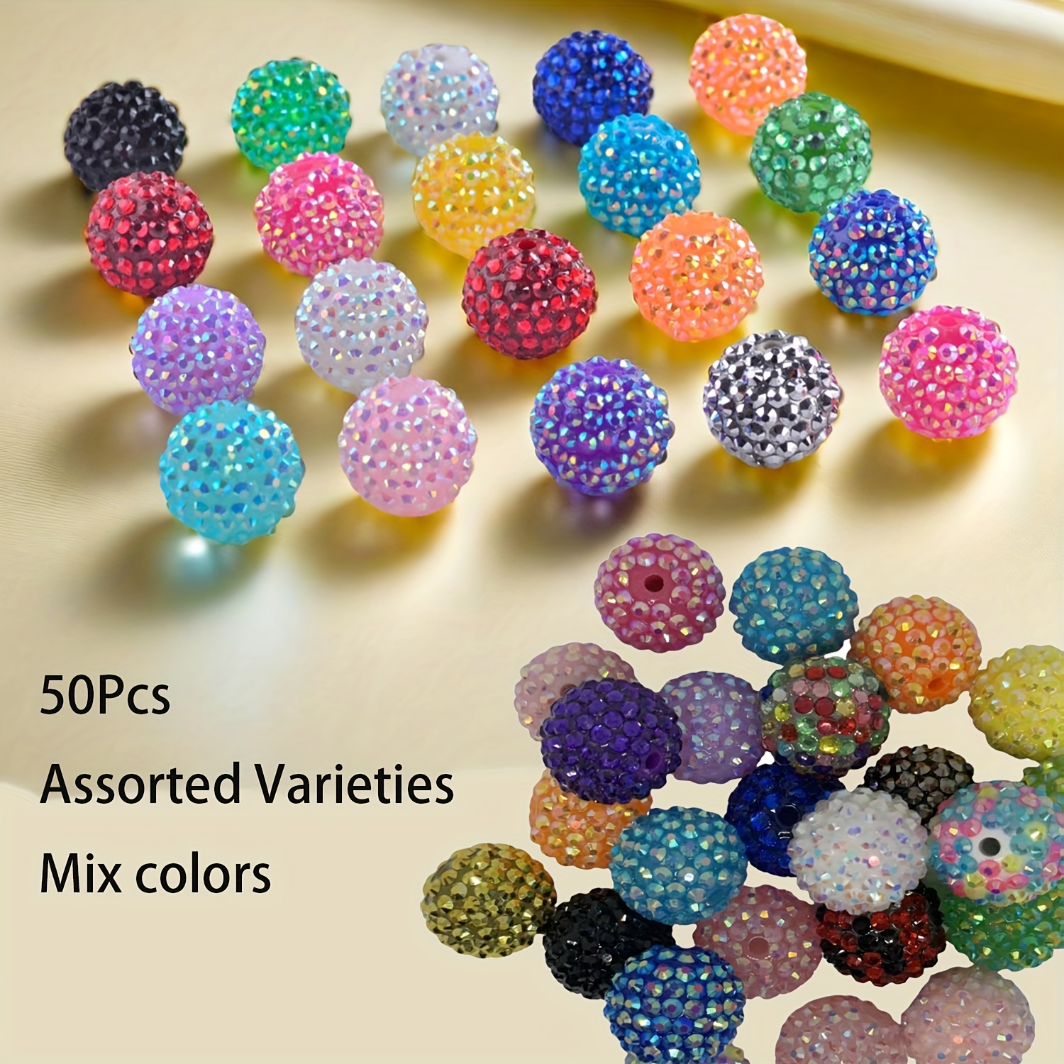 TEMU 50pcs 20mm Beads Bulk Crystal Round Disco Ball Chunky Bubblegum Beads For Pens Bracelets Charms Craft Jewelry Making Supplies Christmas Assorted