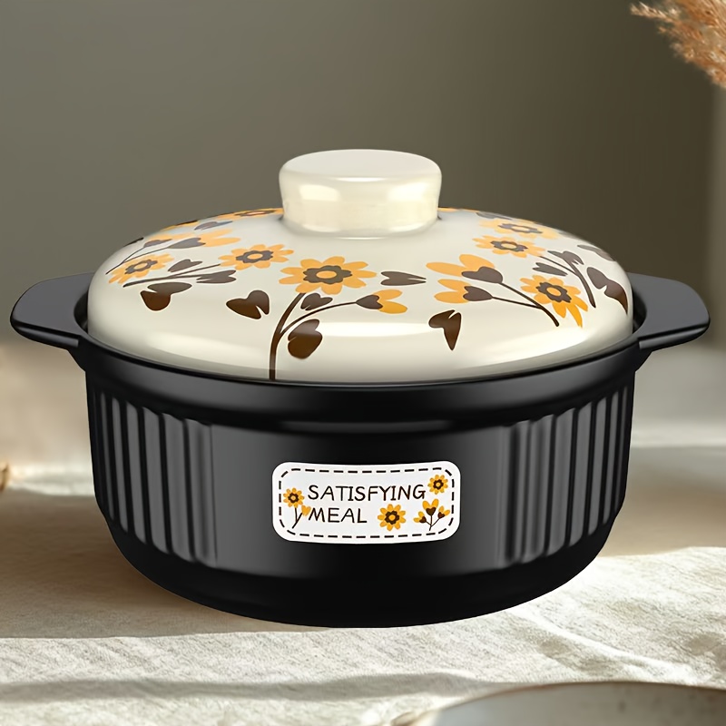 1pc sunflower design ceramic casserole 3400ml 114 96oz round dishwasher safe stew pot non crackable soup cooker high temperature resistant kitchenware gas stove   proof details 2