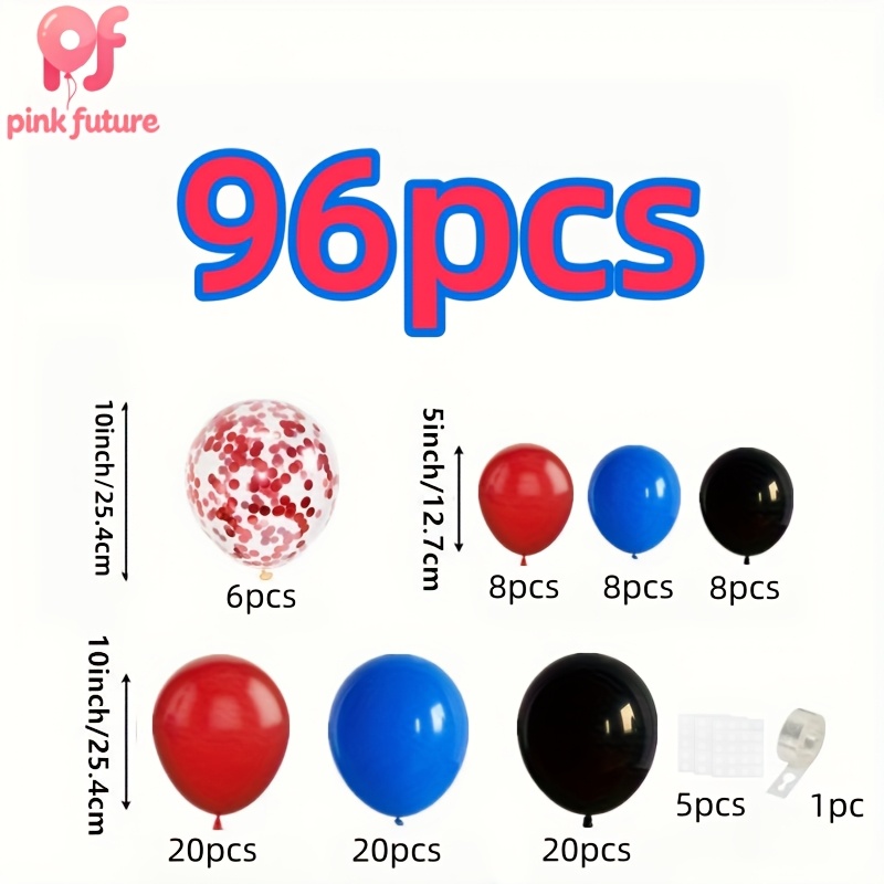 TEMU 96pcs Of Red, Blue, And Black Latex Balloon Arch Set, Red Glitter Latex Balloons, Suitable For Birthdays, Party Balloons, Bachelorette Parties,