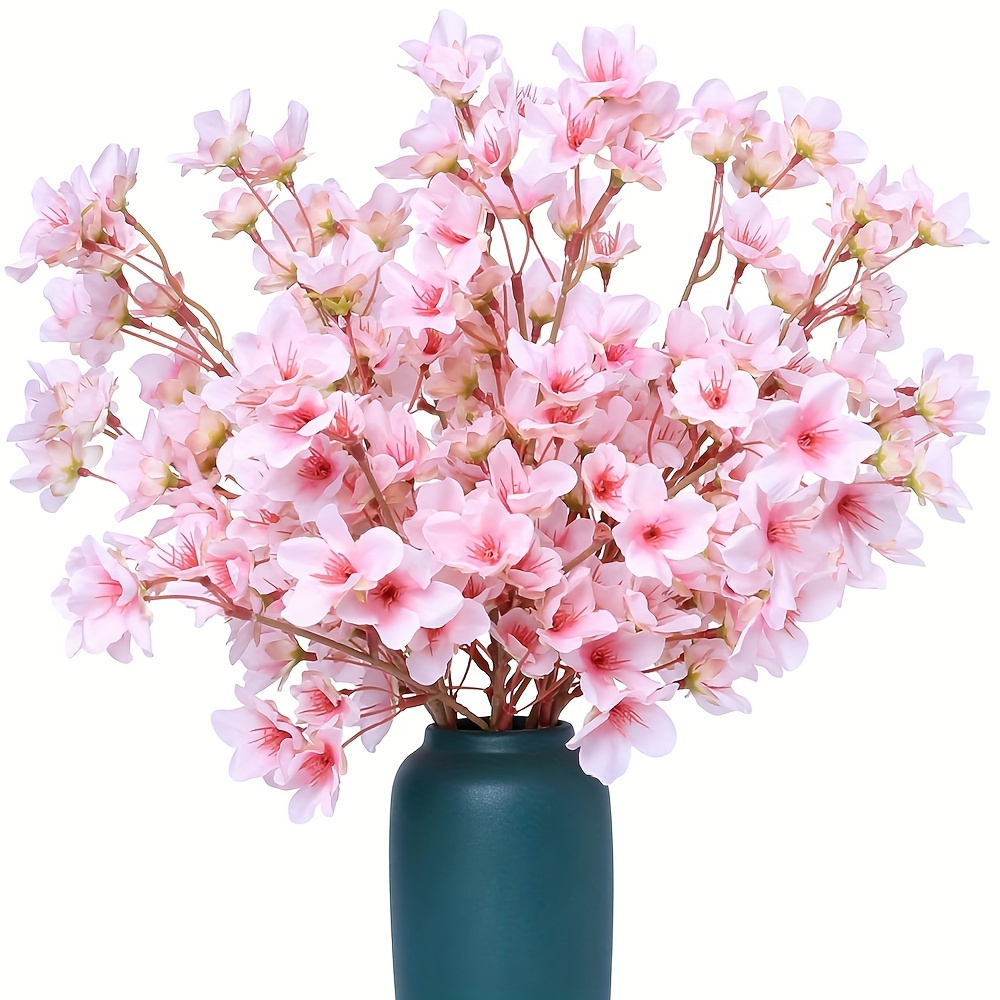 

6pcs Pink Artificial Cherry , 16" Real Touch Bouquet, Office Decor, Spring, Tabletop For Room Types, Christmas Easter Hanukkah Thanksgiving, No Container