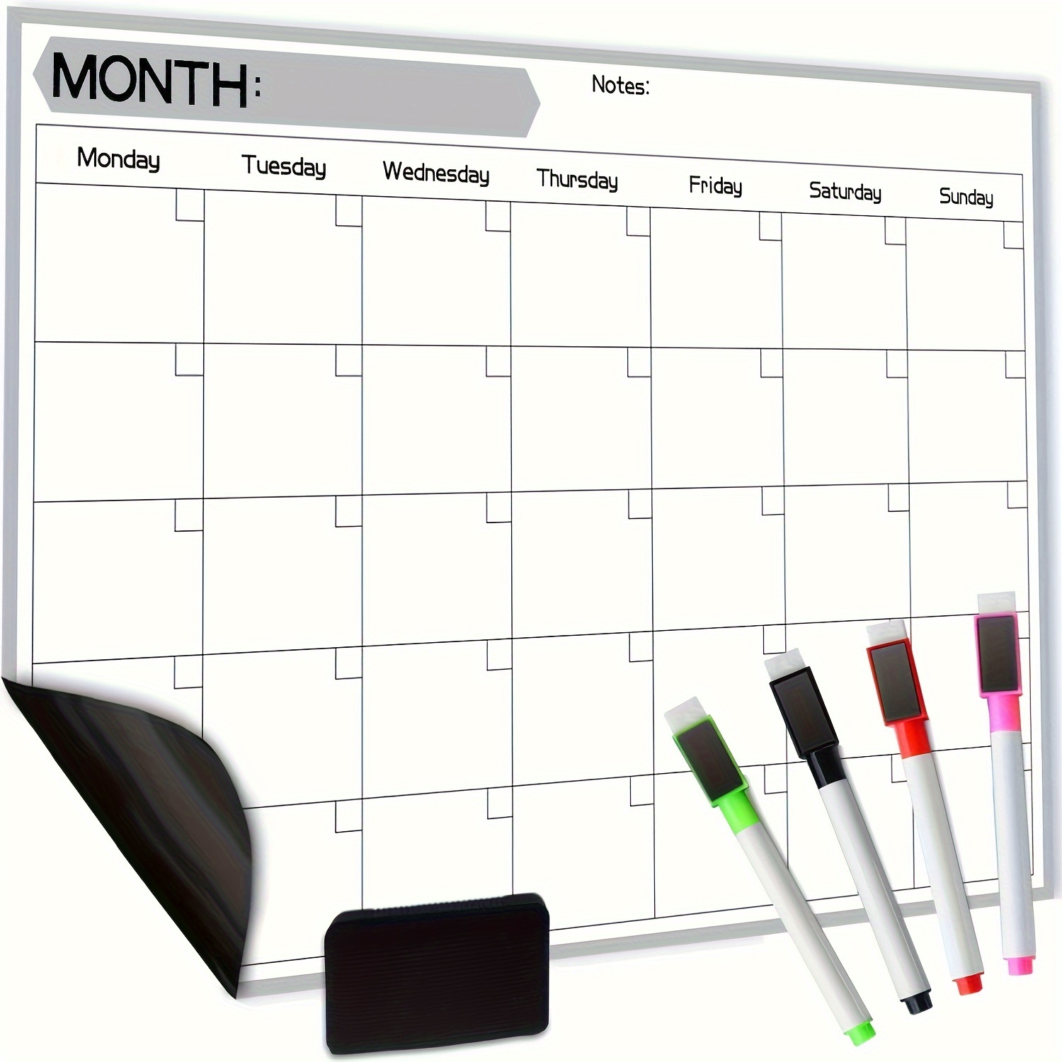 

Pet Material Magnetic Refrigerator Calendar - Dry Erase Monthly Planner - 17x12" Rectangle Whiteboard For Fridge With 4 Markers And Eraser - Easy To Clean With No