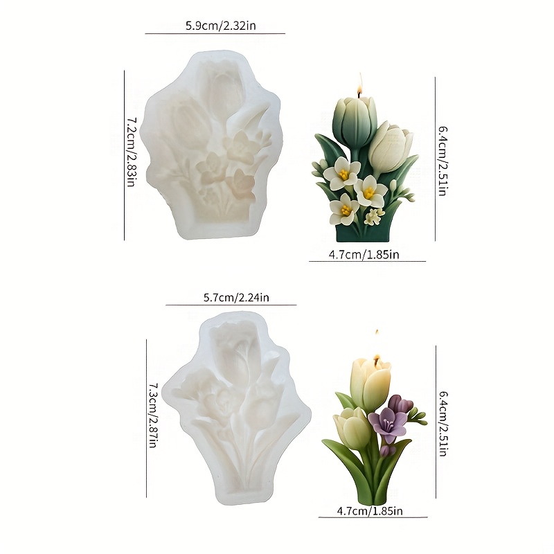 E-shop Resin-Silikonform-Set aus zwei Teilen, 3D-exquisiter Blumenstrauß-Kerzen-Silikonform, 3D-schichtiger Maiglöckchen-Blumenstraußform,