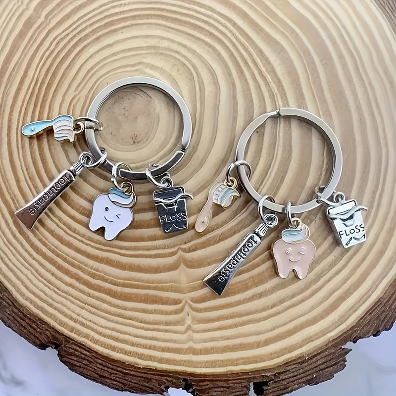 

1pc Dental Themed Keychain Set With Enamel Tooth, Toothpaste, Toothbrush Charms - Zinc Alloy Cute Rings For Dentists, Dental , Hygienists, Dental Students And Oral Care Fans