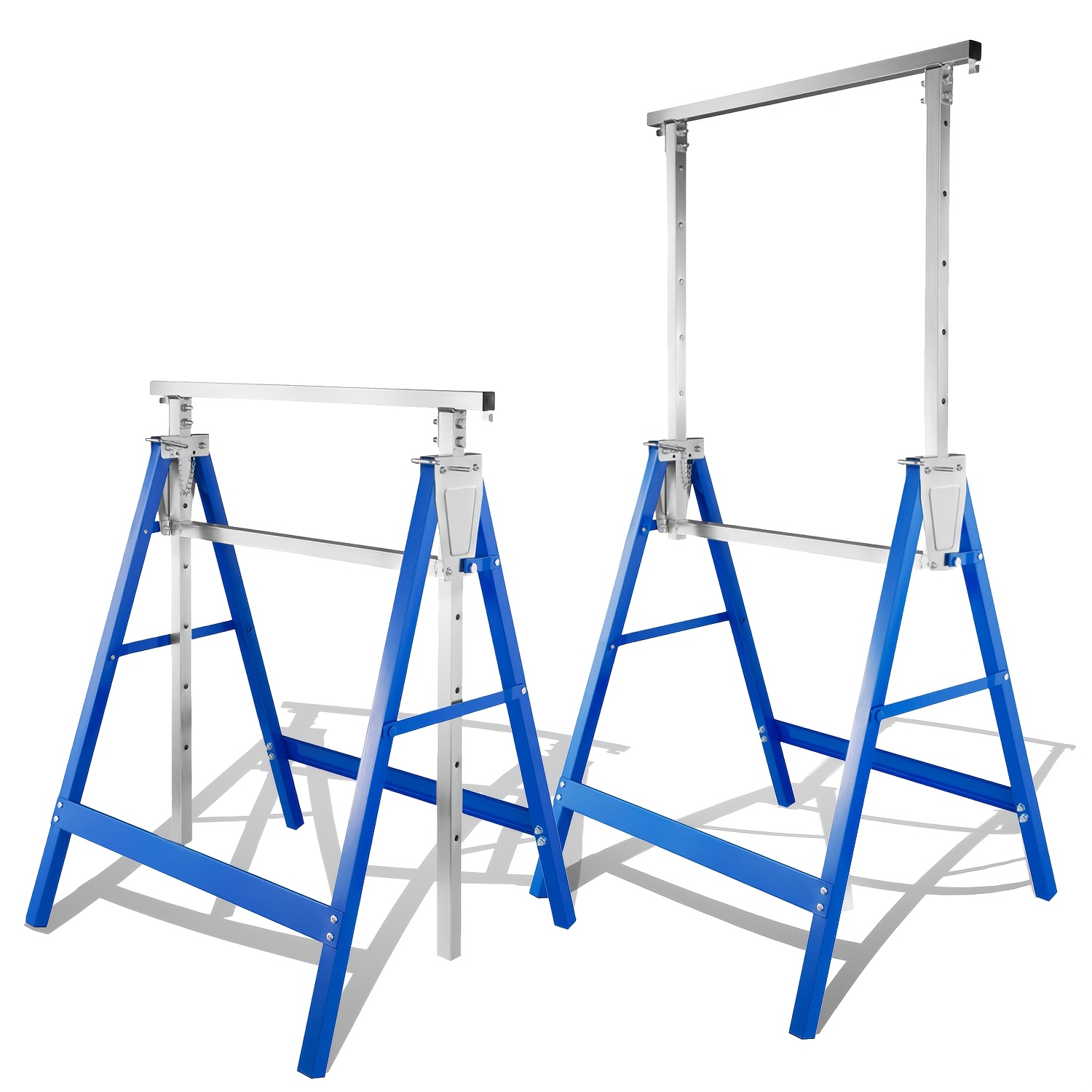 Image of Blue/black Telescopic Work Stand, 2pcs Set, 80-130cm, Load Capacity 200kg | Workbench, Height-adjustable, Foldable And Non-slip, Suitable For Painting, Construction, Gardening, And Workshop Use