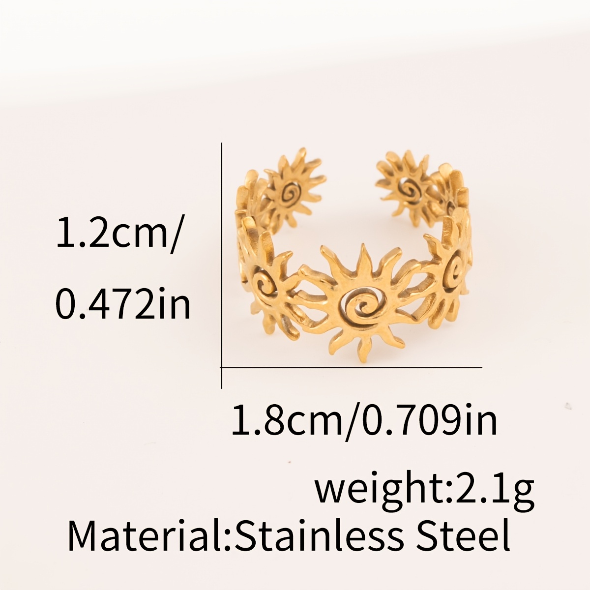 Women's 18K Gold Plated Spiral Sun Shape Ring — Bohemian Style