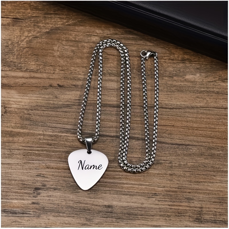 TEMU Customized Engraved Guitar Pick Pendant Necklace, Sporty Style, Made Of Durable 304 Stainless Steel Chain, Perfect Personalized Name Guitar Pick