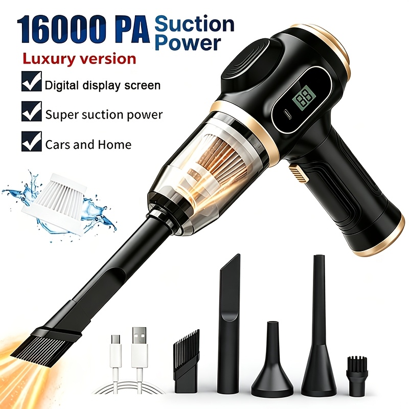 Image of 2026 Cordless Handheld Car Vacuum Cleaner 16000pa - Wireless Blower And Sweeper Dust Collector. 100w High Power, 9pcs Car Detailing Cleaning Kit