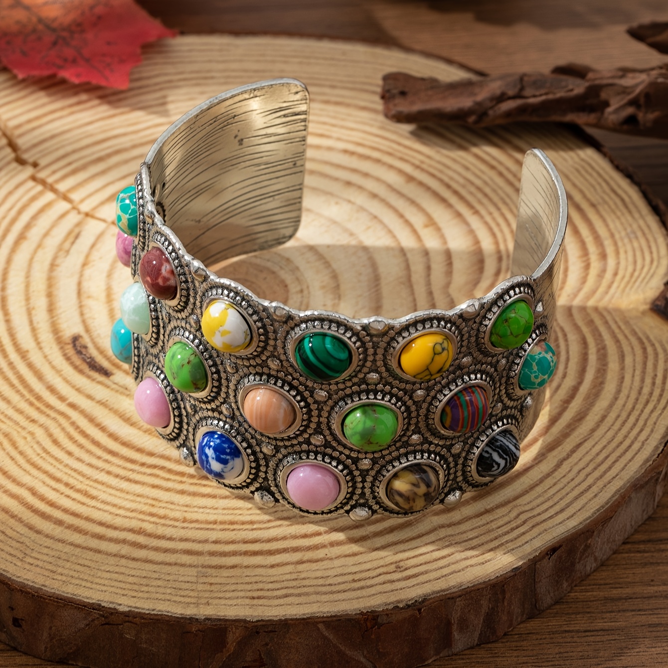 TEMU Pulsera bohemia vintage para mujer con piedras preciosas multicolor - Bañada en oro K, adecuada para uso diario, regalo para de San Valentín,