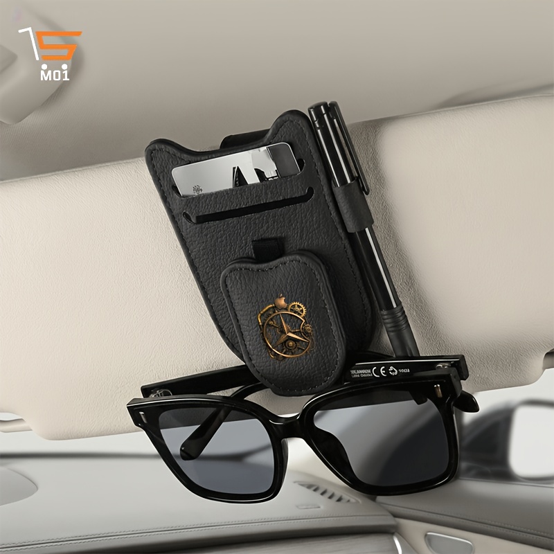 TEMU 1pc For Mercedes-benz Logo Cat Ear Faux Leather Sun Visor Organizer Multi-functional Clip For Glasses, Cards, And Pens; A Compact, Space-