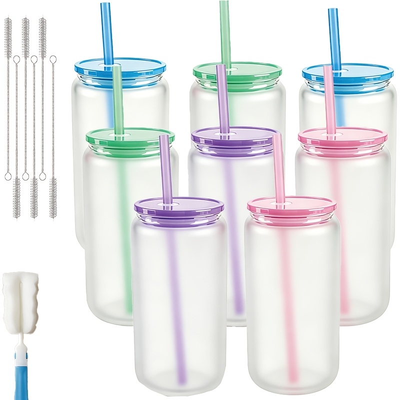 Image of Of 8 Transparent Plastic Cups, 16 Ounces Each, Complete With Lids And Straws - Perfect For Cold Beverages. Ideal For Spring Picnics And Road Trips (clear/ Colors)