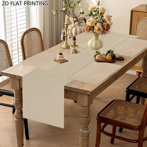 5pcs 7pcs beige linen table runner placemats suitable for dining table decor rectangular tablecloth with pattern retro elegant suitable for housewarming festive occasions and dining room decoration