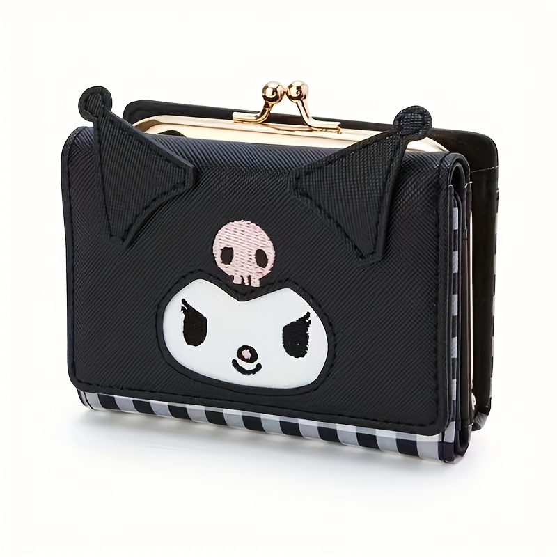 Image of For Kuromi Kiss-lock Short Wallet, -themed Faux Leather Trifold Purse With Coin Compartment, Multi-card Slots And Snap Closure, Cute Stylish Gift For Kuromi Fans