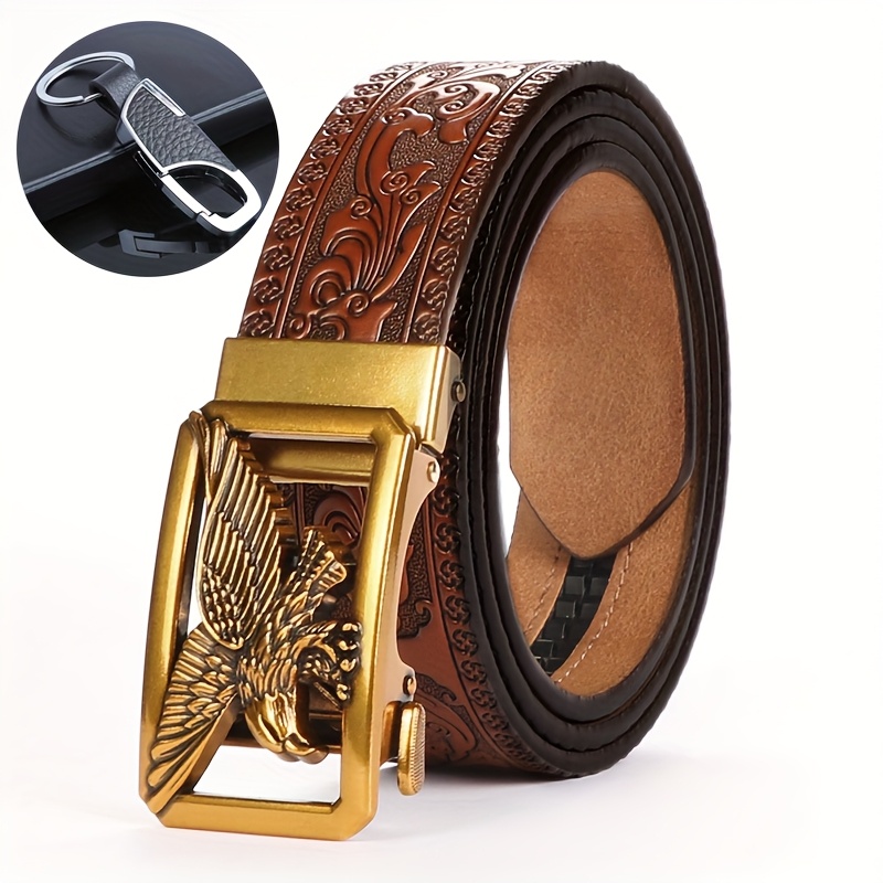 2-Pack Cowhide Golf Belt and Key Chain Set for Men, Adjustable Style