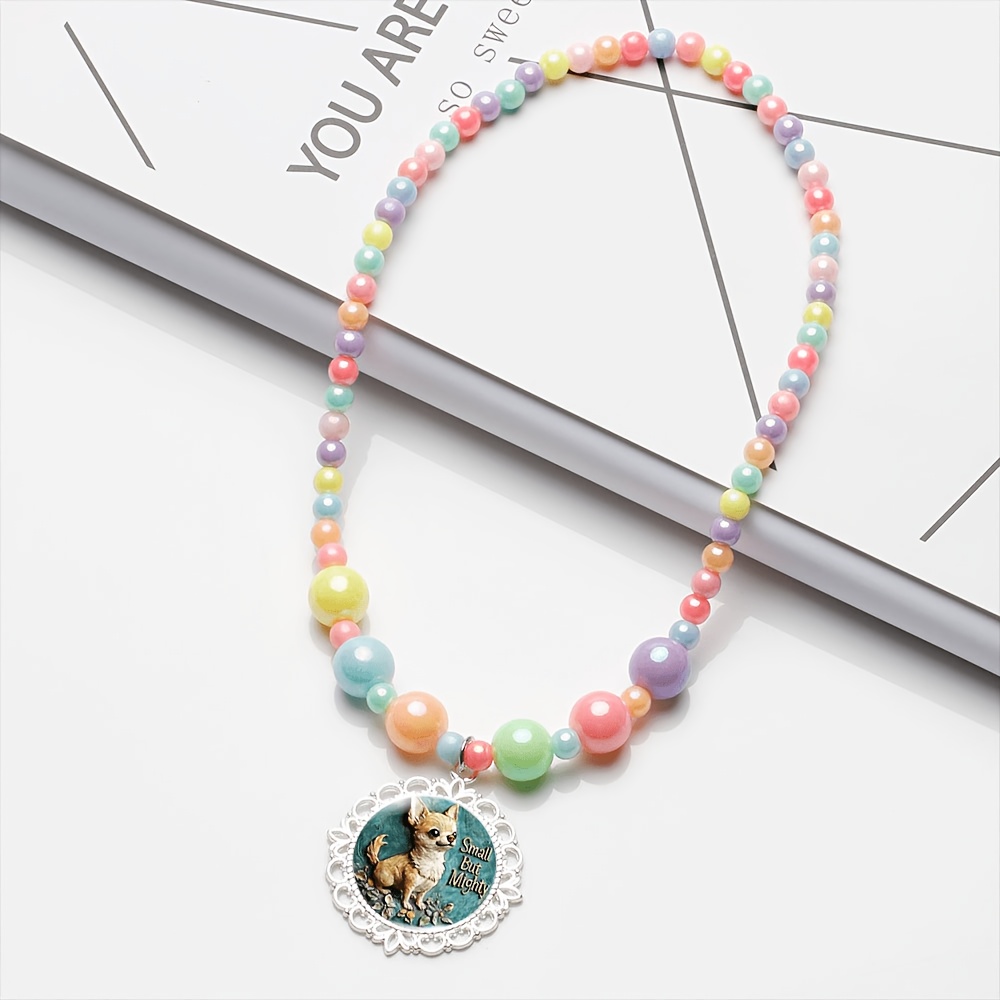 2pc Women's Cute Poodle Dog Necklace & Bracelet Set, Random Color